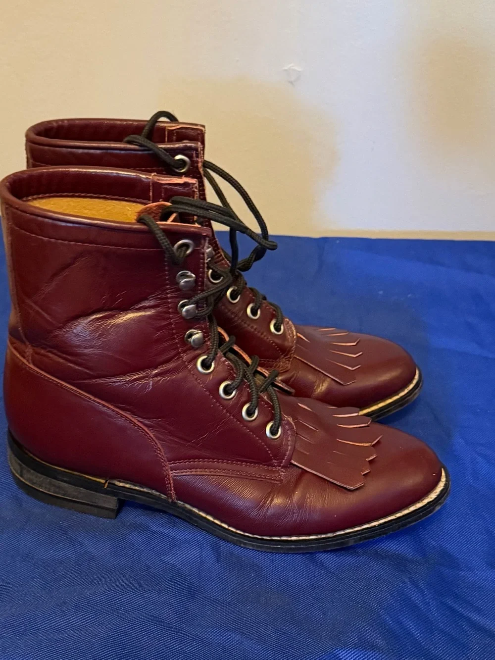 Genuine Justin Burgundy Leather Lace-Up Ankle Boots Women size 6/youth 4.5